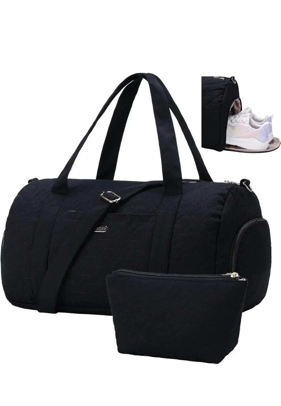 BALULHG Black Duffle Bag for Travel,Weekender For Women with Shoe Compartment